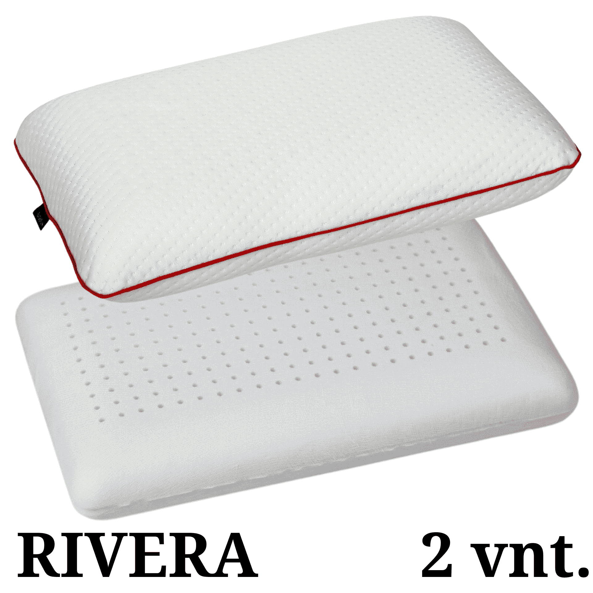 Pagalvė RIVERA 2 vnt. (130.00 €) 40x65x10 – klasikinės formos pagalvė, turinti ortopedinių savybių. Tai tobula atrama galvai, kaklui ir nugarai. Miego metu atsipalaiduoja įsitempę raumenys ir atslėgsta susikaupusi įtampa. Patogi, iš viskoelastinių putų poliuretano pagaminta pagalvė yra profilio skylutėmis, kas ją daro dar laidesnę orui ir reaguoja į kūno temperatūrą.